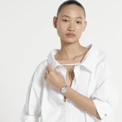 Gucci Ure*29 mm rustfrit stålkasse, lyserød guldbelagt bezel, sølvskive, rustfrit stålarmbånd, kvartsbevægelse Grå