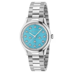 Gucci Ure*32 mm stålkasse, akvamarin stendial med bier, stålarmbånd Grå