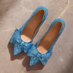 Angulus Pumps|Stiletter*- Pump Med Sløjfe, 1550 - Aqua Glitter / Aqua Blå