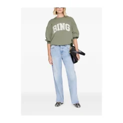Anine Bing Sweatshirts*Appliqué Crew Neck Sweatshirt Grøn