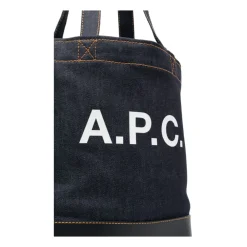 A.P.C. Indkøbstasker*denim tote taske med læderbund Blå