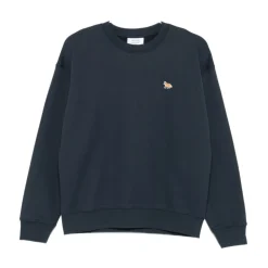 Maison Kitsuné Sweatshirts*Ræv Detalje Crew Neck Sweater Blå
