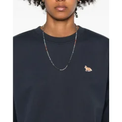 Maison Kitsuné Sweatshirts*Ræv Detalje Crew Neck Sweater Blå