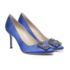 Manolo Blahnik Pumps|Stiletter*Satin Krystal Spænde Hæl Pumps Blå