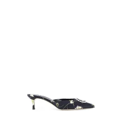 Manolo Blahnik Stiletter*Blomsterprint Kitten Heel Sandaler Sort