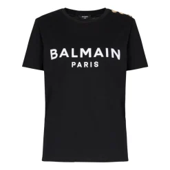 Balmain T-Shirts*Bomuld T-shirt med logo print Sort