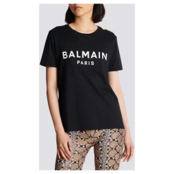 Balmain T-Shirts*Bomuld T-shirt med logo print Sort