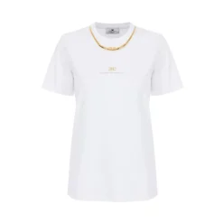 Elisabetta Franchi T-Shirts*Bomuldsjersey T-shirt med halskæde Hvid