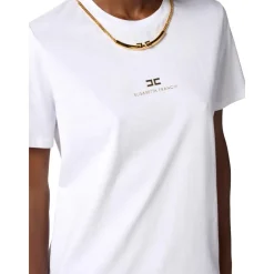 Elisabetta Franchi T-Shirts*Bomuldsjersey T-shirt med halskæde Hvid