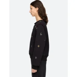 Sea NY Sweatshirts*Broderet Maja Sweater Sort
