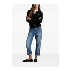 Ralph Lauren Striktrøjer & Sweatere*Cable Knit Cardigan med Knapper og Rund Halsudskæring Sort