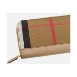 Burberry Punge & Kortholder*Checkeret læderpung med lynlås Beige