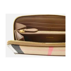 Burberry Punge & Kortholder*Checkeret læderpung med lynlås Beige