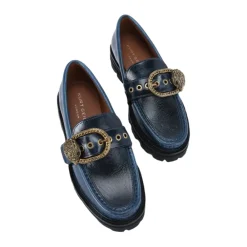 Kurt Geiger Loafers*Chunky Læder Loafers med Antik Messing Spænde Blå