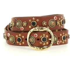 Campomaggi Bælter*Cintura H3.5 Pelle Vacchetta con Borchie e Strass Brun
