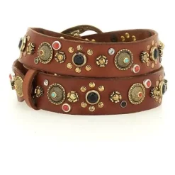 Campomaggi Bælter*Cintura H3.5 Pelle Vacchetta con Borchie e Strass Brun