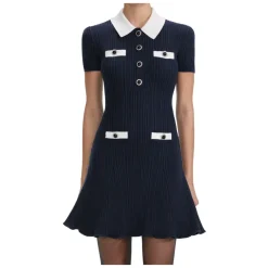 Self Portrait Kjoler*Contrast Collar Knit Mini Dress Blå