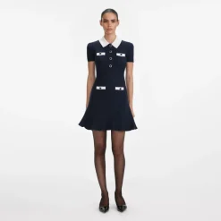 Self Portrait Kjoler*Contrast Collar Knit Mini Dress Blå
