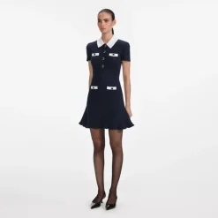 Self Portrait Kjoler*Contrast Collar Knit Mini Dress Blå