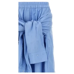 Giuseppe Di Morabito Bukser*Cotton Poplin Pants with Crystal Appliqué Blå