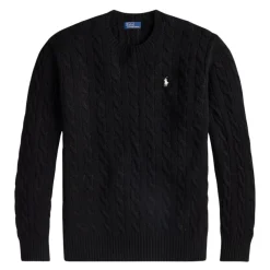 Ralph Lauren Striktrøjer & Sweatere*Crew Neck Sweater med Fletninger og Logo Sort