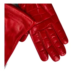 Bottega Veneta Handsker*Croc Embossed Logo Læderhandsker Rød