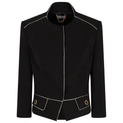 Elisabetta Franchi Jakker*Crêpe Jakke med Tofarvet Foulard-tørklæde Sort