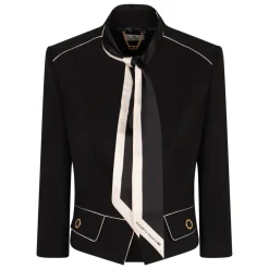 Elisabetta Franchi Jakker*Crêpe Jakke med Tofarvet Foulard-tørklæde Sort