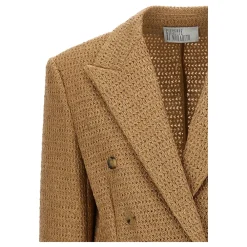 Giuseppe Di Morabito Jakker*Double-breasted Blazer i Flettet Raffia Beige