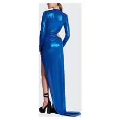 Balmain Kjoler*Draped Jersey Lamé Kjole Blå