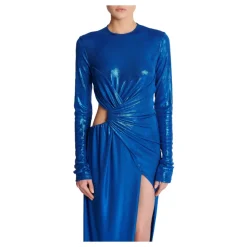 Balmain Kjoler*Draped Jersey Lamé Kjole Blå