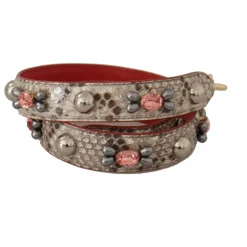 Dolce & Gabbana Tilbehør Til Tasker*Eksotisk Læder Studded Rem Beige