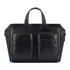 Piquadro Laptop Tasker*Elegant Læder Dokumentmappe med Laptoprum Sort