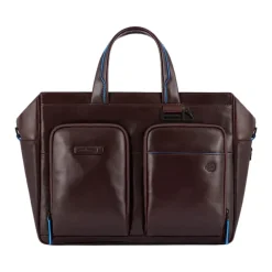Piquadro Laptop Tasker*Elegant Læder Dokumentmappe med Laptoprum Brun