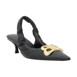 Balenciaga Pumps*Elegant Læder Slingback Kitten Heel Pumps Sort