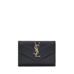 Saint Laurent Punge & Kortholder*Elegant Læderpung med Logo Plaque Sort