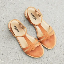 Angulus Sandaler*Feminin Lædersandal med Stropper og Ankelrem Beige