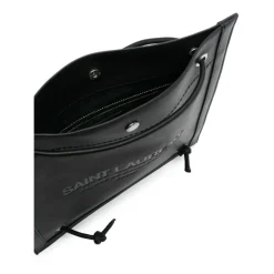 Saint Laurent Indkøbstasker*Flad Crossbody Taske Læder Sort