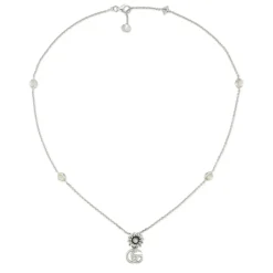 Gucci Smykker*Halskæde med dobbelt G og blomstervedhæng Grå