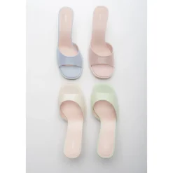 Estro Stiletter*Heeled Leather Mules Blå