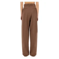 Dries Van Noten Bukser*Højtaljede plisserede bukser med brede ben Brun