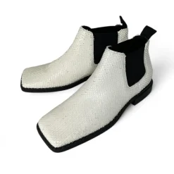 Vic Matié Chelsea Boots*læder ankelstøvle krybdyrsmønster Hvid