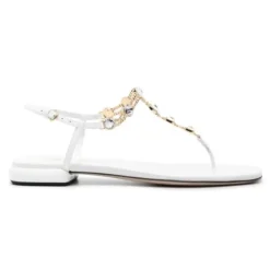 Miu Miu Sandaler*e lædersandaler med strass Hvid