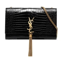Saint Laurent Skuldertasker*Kate Medium Taske i krokodillepræget læder med kvast Sort