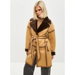 Cesare Gaspari Frakker*Knaplukket Vendbar Lang Frakke i Imiteret Materiale - Lys Brun