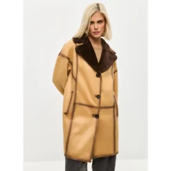 Cesare Gaspari Frakker*Knaplukket Vendbar Lang Frakke i Imiteret Materiale - Lys Brun