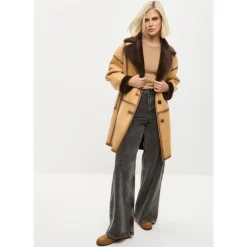 Cesare Gaspari Frakker*Knaplukket Vendbar Lang Frakke i Imiteret Materiale - Lys Brun