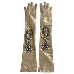 Dolce & Gabbana Handsker*Krystalpyntet Satinhandsker Beige