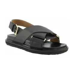 Marni Sandaler*Læder Criss-Cross Flade Sandaler Sort