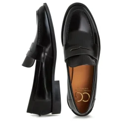Cesare Gaspari Loafers*Læder Loafers med Blokhæl - Patent Sort